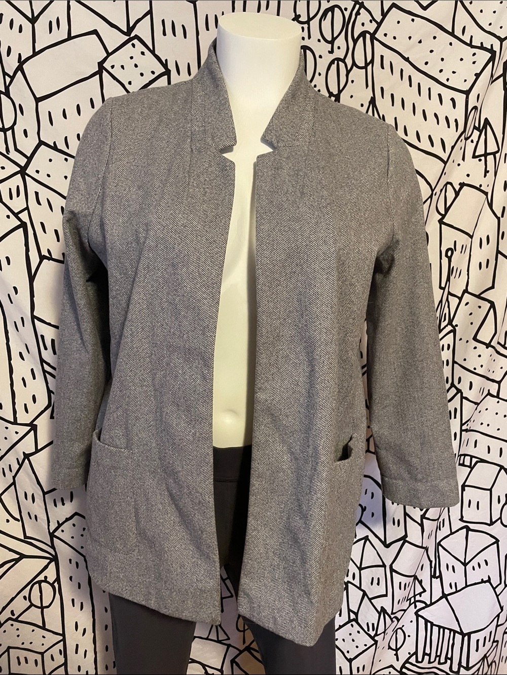 Simply Vera Vera Wang Gray Open-Front Blazer Jacket w pockets